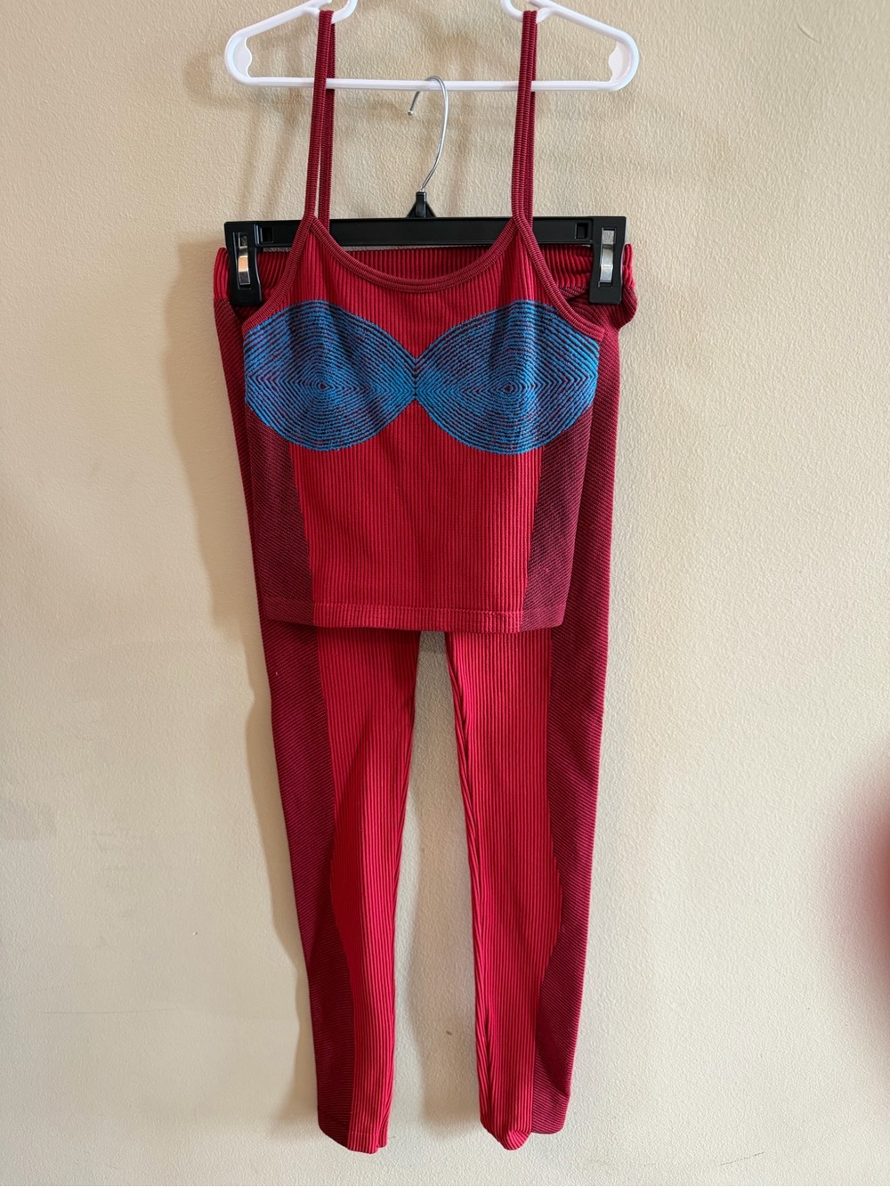 Zara Red Ribbed Tank & Legging Set with Blue Graphic